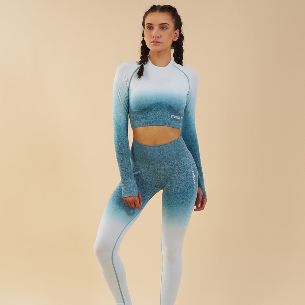 Gymshark Ombré Seamless Crop Deep Teal/Ice Blue